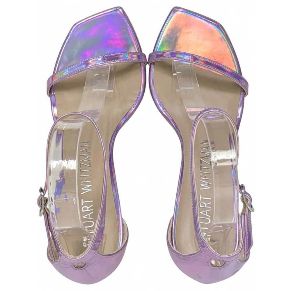 Holographic Iridescent Pink Purple Strappy Stiletto Heels Ankle Strap Y2K 8 NWOT - Picture 4 of 9